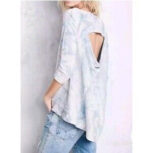 Free People Blue Tie Dye Wash Cut Out Back Pullover Sweatshirt Women XS @j1